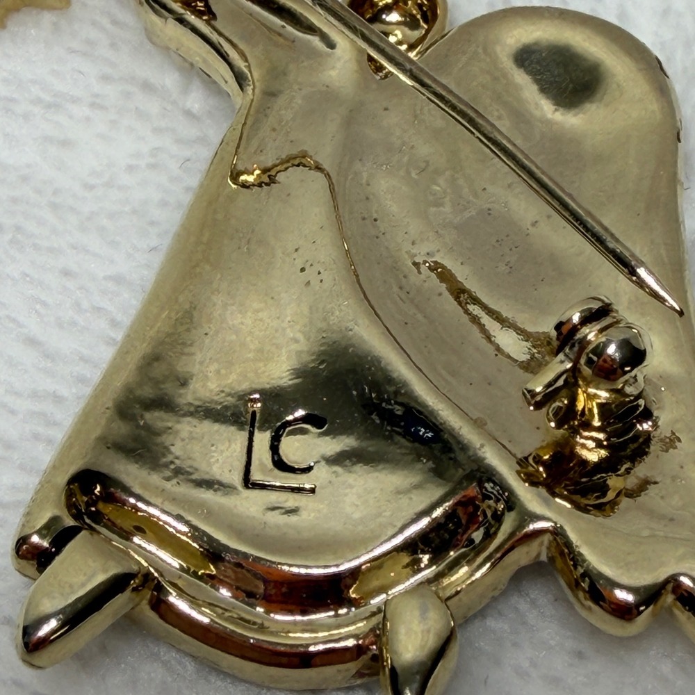 VTG Signed Liz Claiborne Gold Tone Angel Brooch‎ w/ Dangling Star Rhinestone - Picture 7 of 12